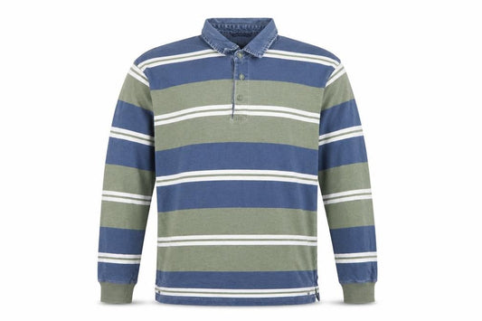 Marks & Spencer Men Blue Green Striped Long Sleeve Polo Shirt S