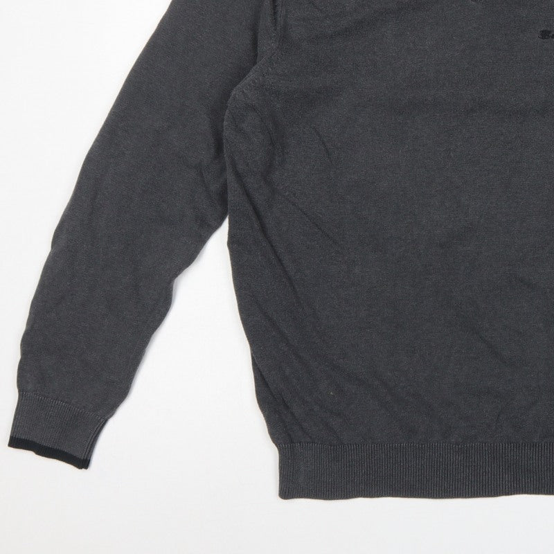 Ben Sherman Men’s Grey V-Neck Logo Knit Pullover Jumper L