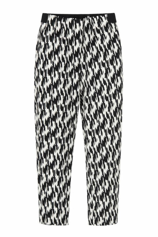 M&S Women Black White Geometric High Waist Tapered Trousers UK 8