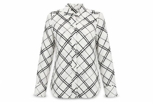 Marks and Spencer Women Ivory UK 10 Check Button-Up Long Sleeve Blouse