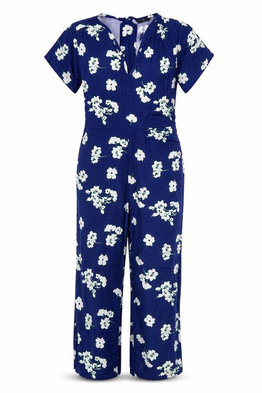 Marks and Spencer Women’s Blue Floral Petite UK 12 Wide-Leg Jumpsuit