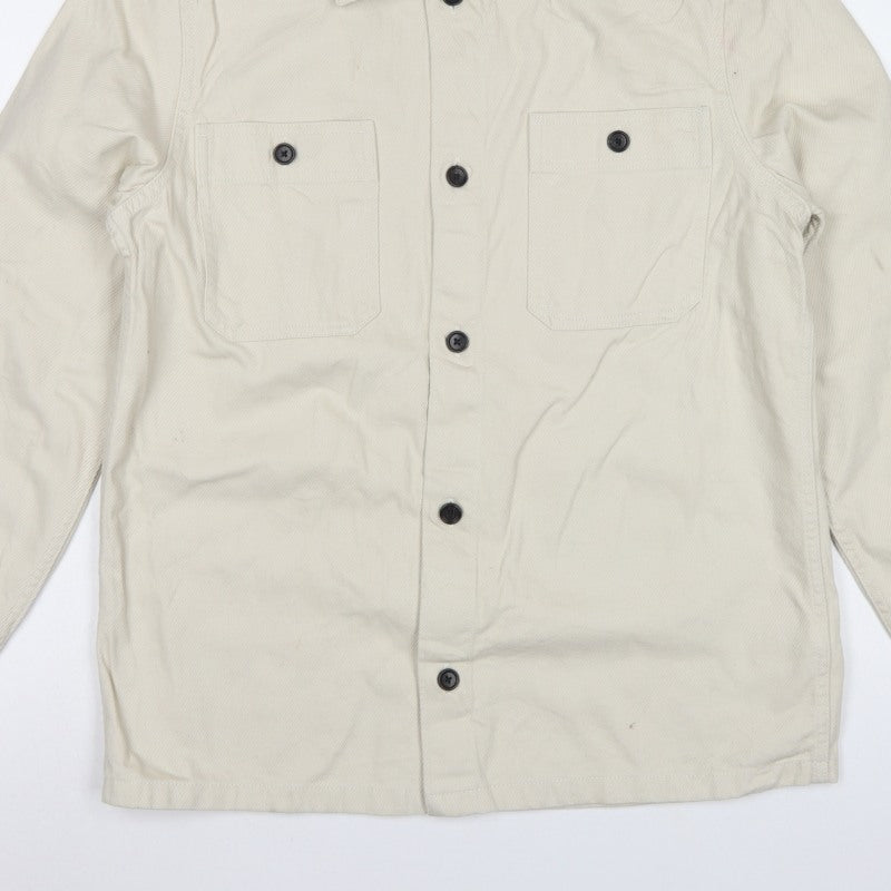 Marks & Spencer Men Ivory S Cotton Button Overshirt Basic Jacket