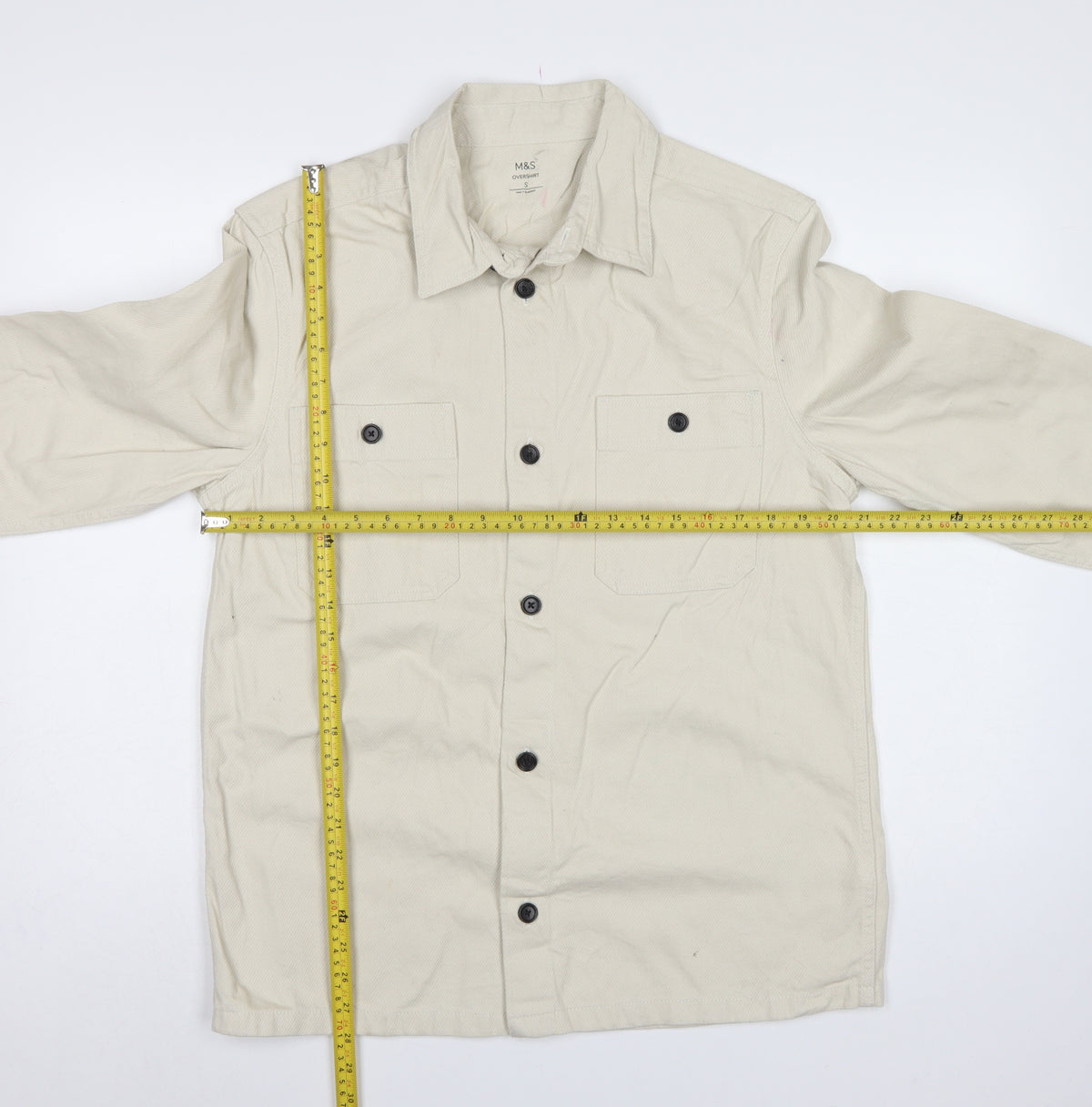 Marks & Spencer Men Ivory S Cotton Button Overshirt Basic Jacket