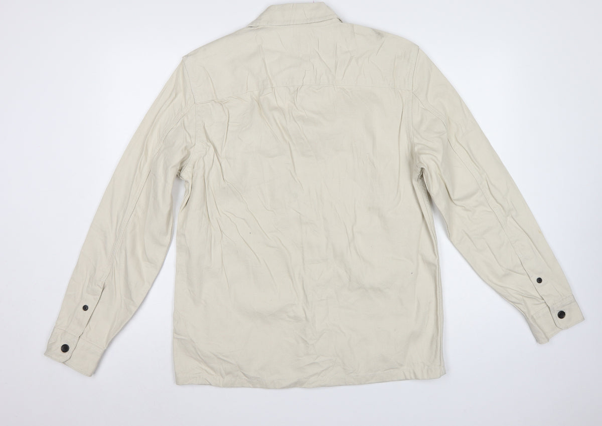 Marks & Spencer Men Ivory S Cotton Button Overshirt Basic Jacket