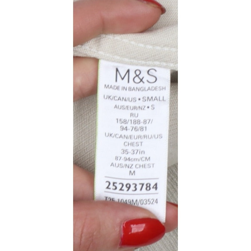 Marks & Spencer Men Ivory S Cotton Button Overshirt Basic Jacket