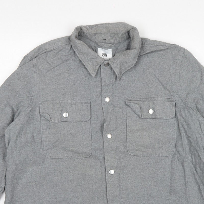 Kin Men’s Grey Cotton Twill Overshirt Jacket 2XL Snap Front