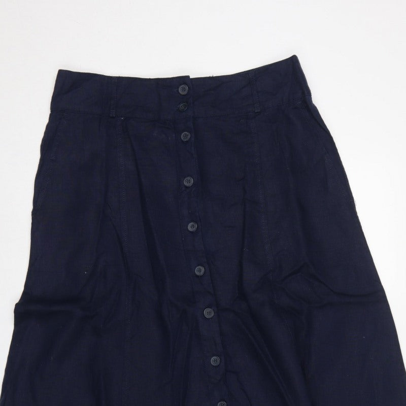 Monsoon Women's Navy UK 12 Long A-Line Button Front Skirt