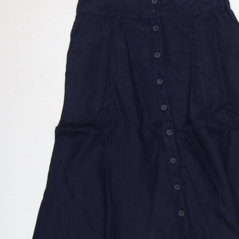 Monsoon Women's Navy UK 12 Long A-Line Button Front Skirt