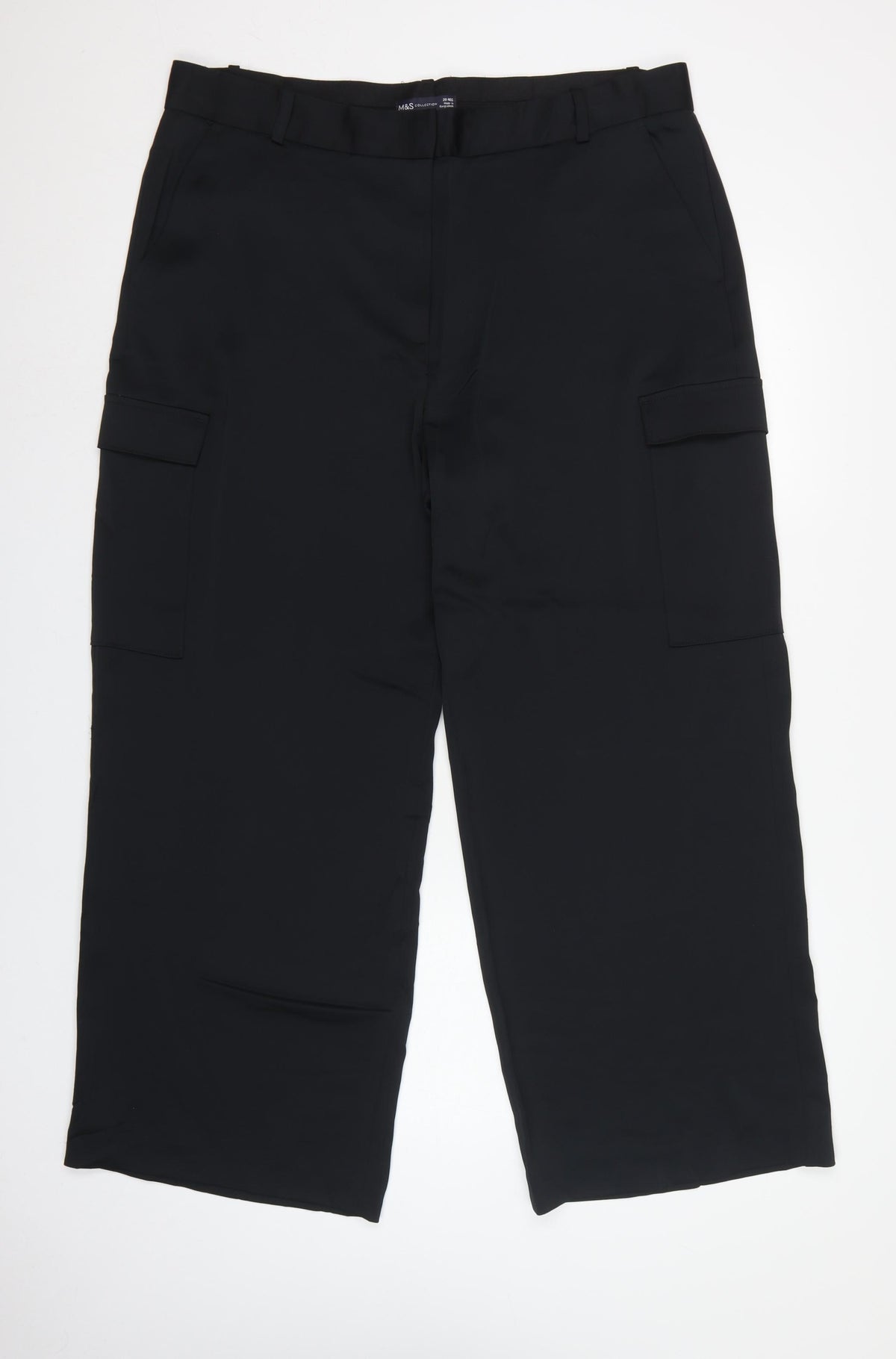 Marks & Spencer Women Black Size 20 Regular Cargo Wide-Leg Trousers