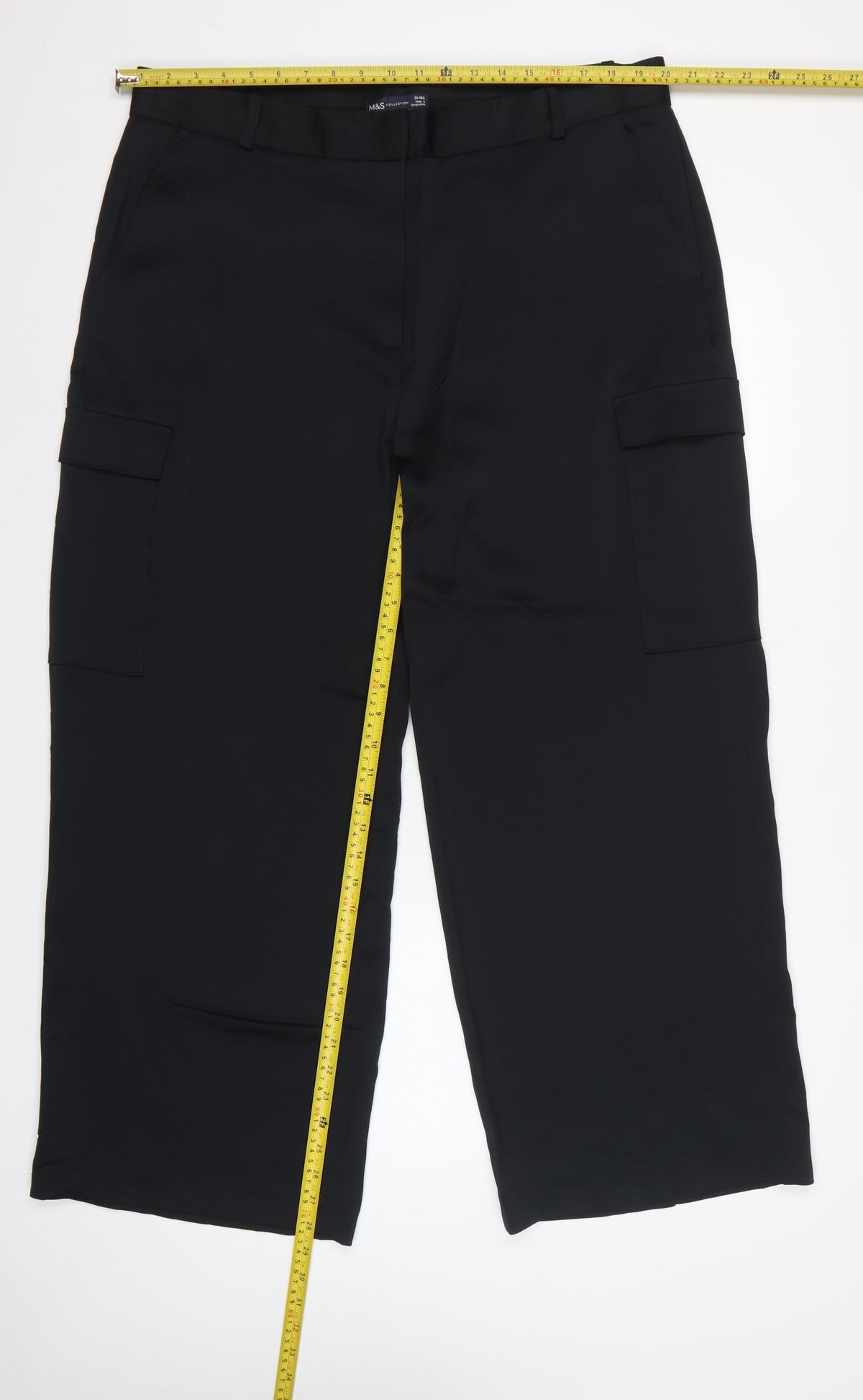 Marks & Spencer Women Black Size 20 Regular Cargo Wide-Leg Trousers