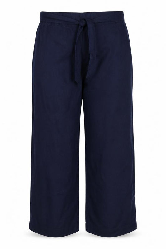 Marks and Spencer Women Blue UK 22 Paperbag Wide-Leg Linen Trousers