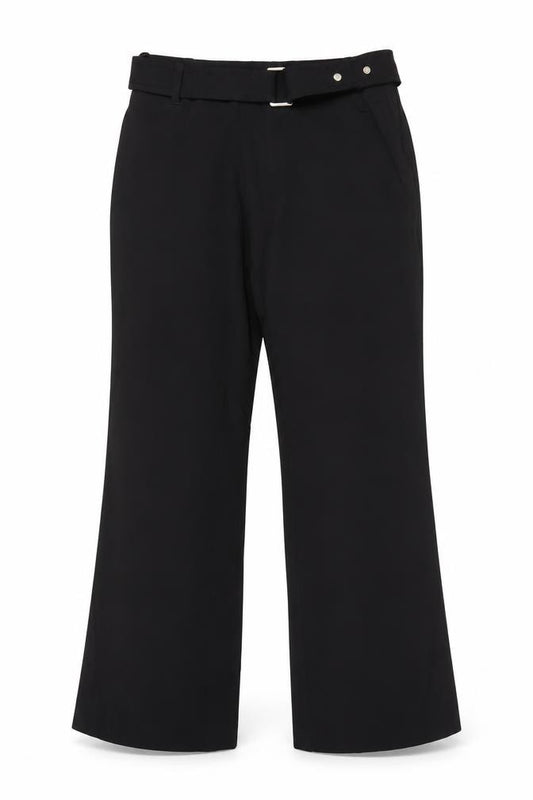 Marks and Spencer Women Black UK 8 Short Flared Belted Trousers