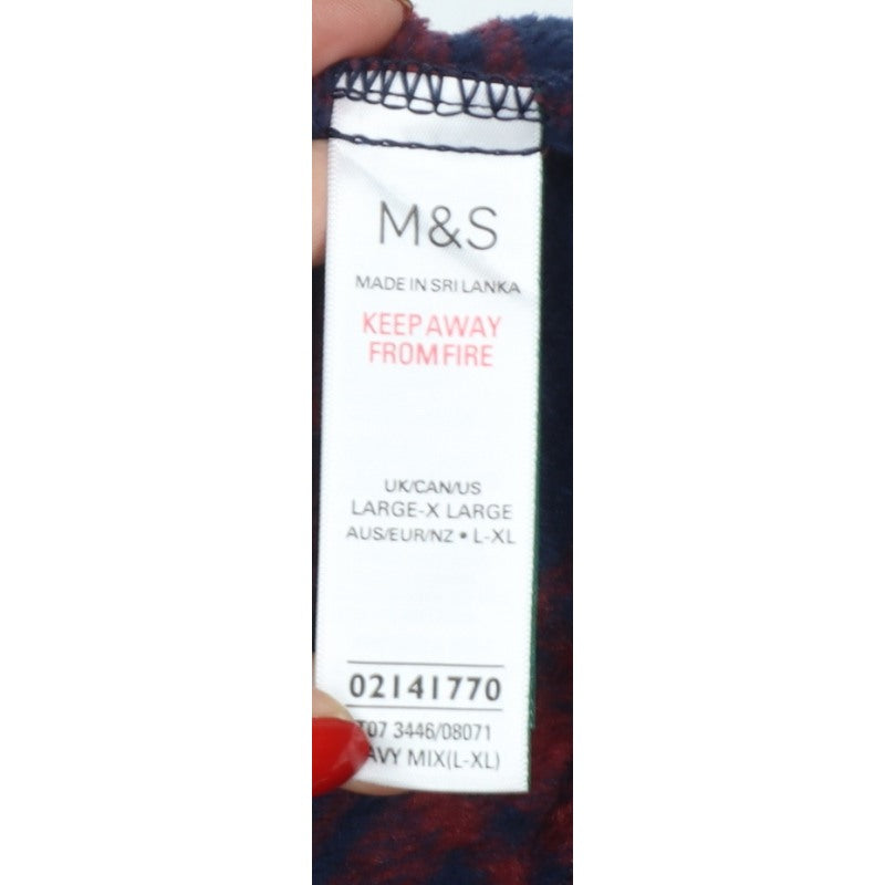 Marks and Spencer Men’s Navy Red Check Hooded Pyjama Top L