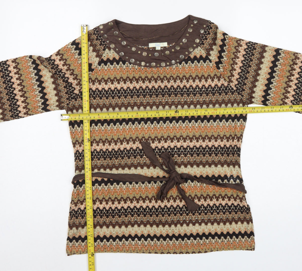 Klass Petite Women Multicoloured M Geometric Studded Tie Tunic Blouse