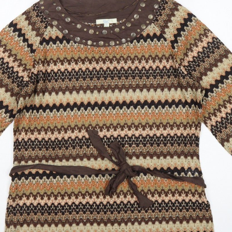 Klass Petite Women Multicoloured M Geometric Studded Tie Tunic Blouse