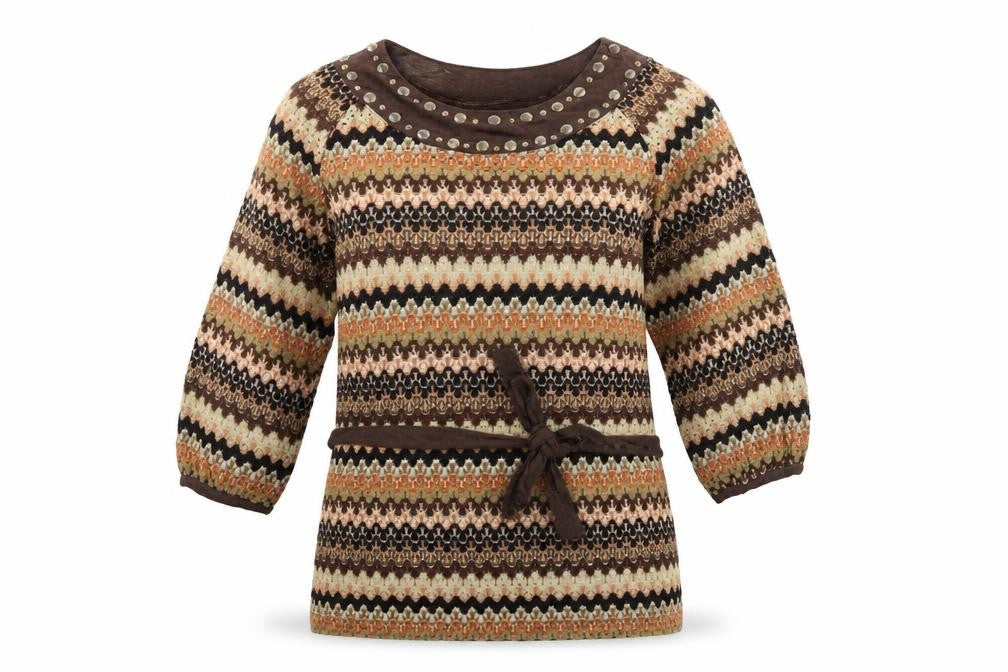 Klass Petite Women Multicoloured M Geometric Studded Tie Tunic Blouse