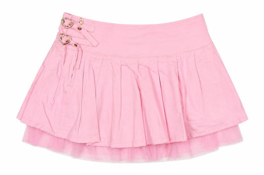 Sugar Thrillz Women Pink XL Pleated Tutu Mini Skirt Heart Buckles