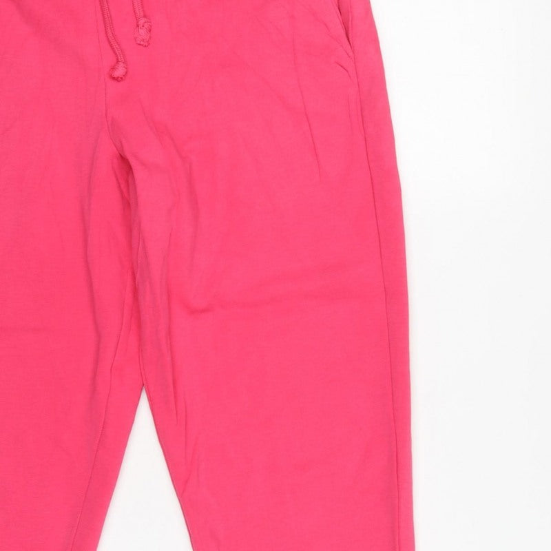 M&S Womens Pink UK 14 Short Cotton Blend Drawstring Jogger Trousers