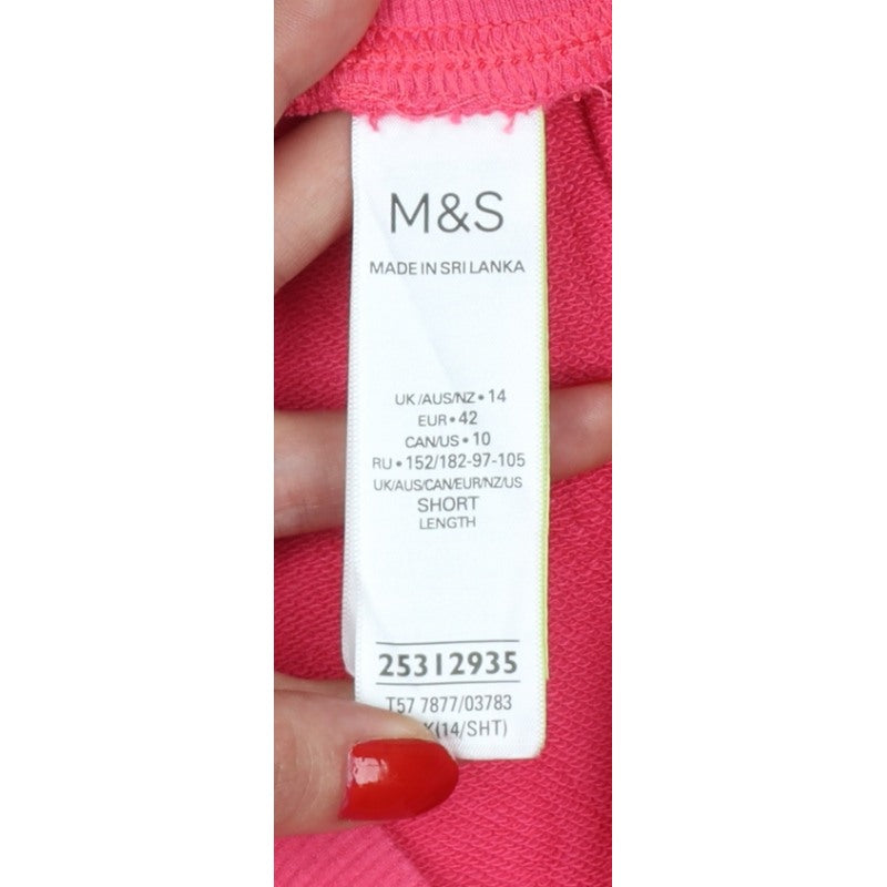 M&S Womens Pink UK 14 Short Cotton Blend Drawstring Jogger Trousers