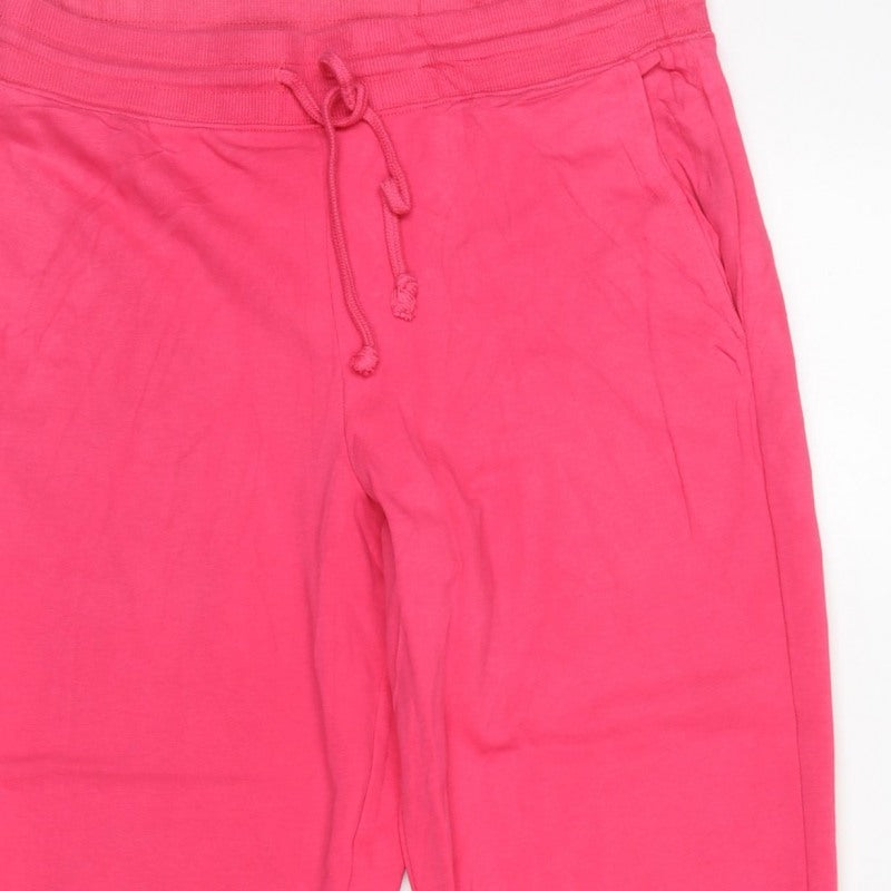M&S Womens Pink UK 14 Short Cotton Blend Drawstring Jogger Trousers