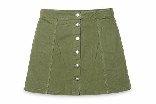 Divided H&M Women Green UK 12 A-Line Mini Button Front Twill Skirt