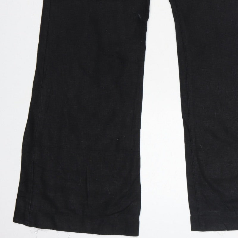 French Connection Women Black Linen Bootcut Trousers Size 12