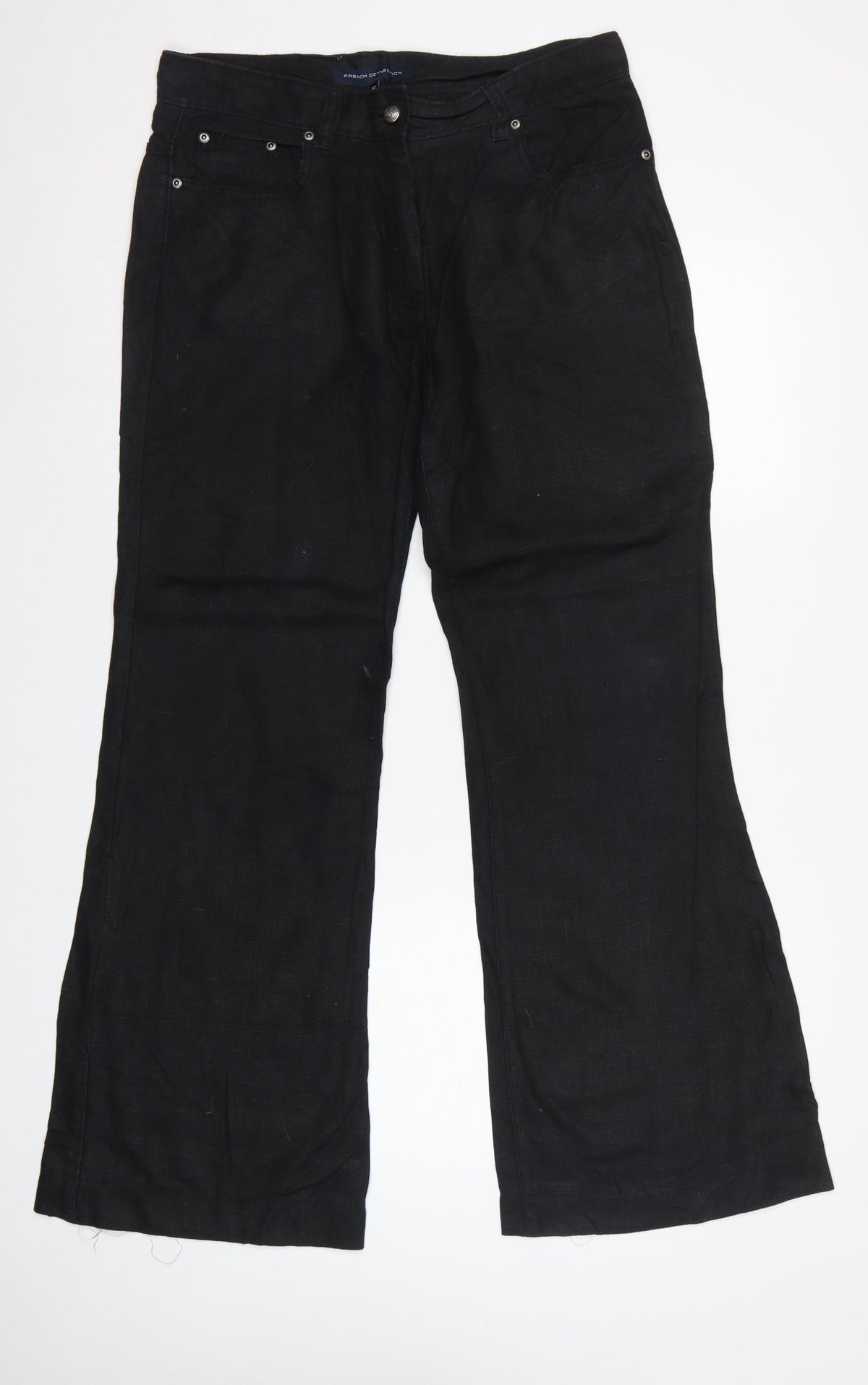 French Connection Women Black Linen Bootcut Trousers Size 12