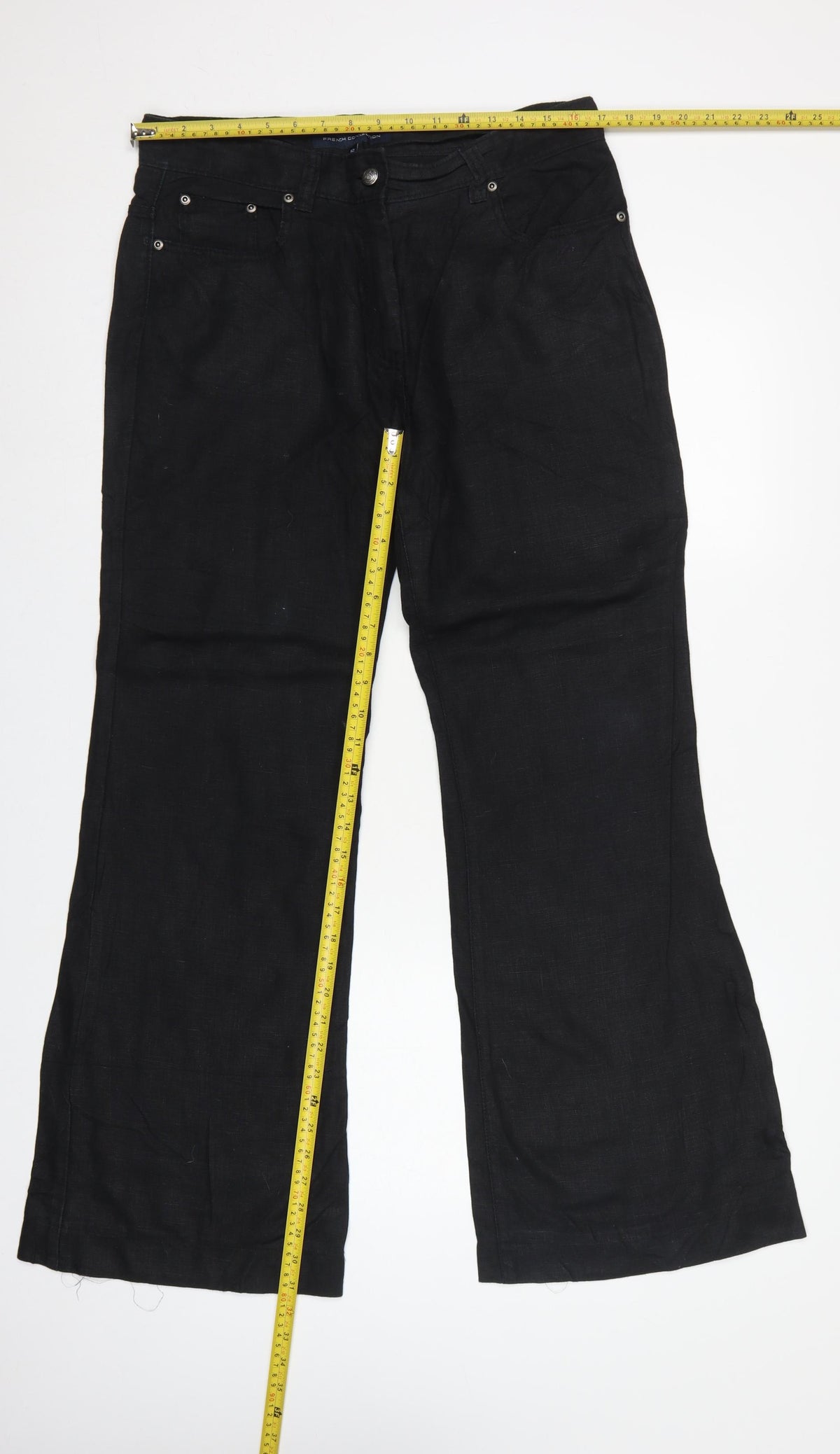 French Connection Women Black Linen Bootcut Trousers Size 12
