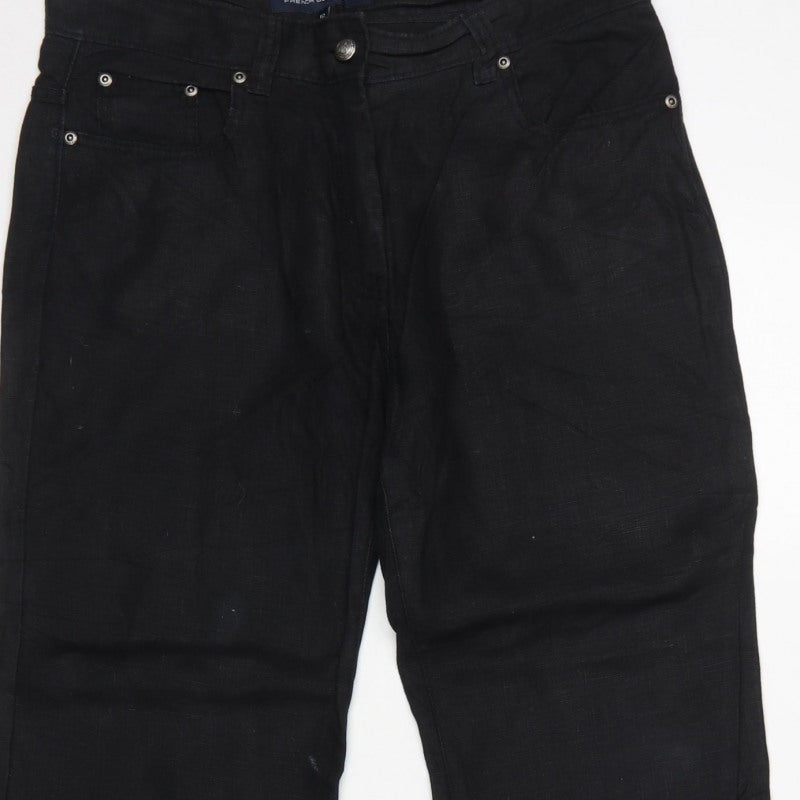 French Connection Women Black Linen Bootcut Trousers Size 12