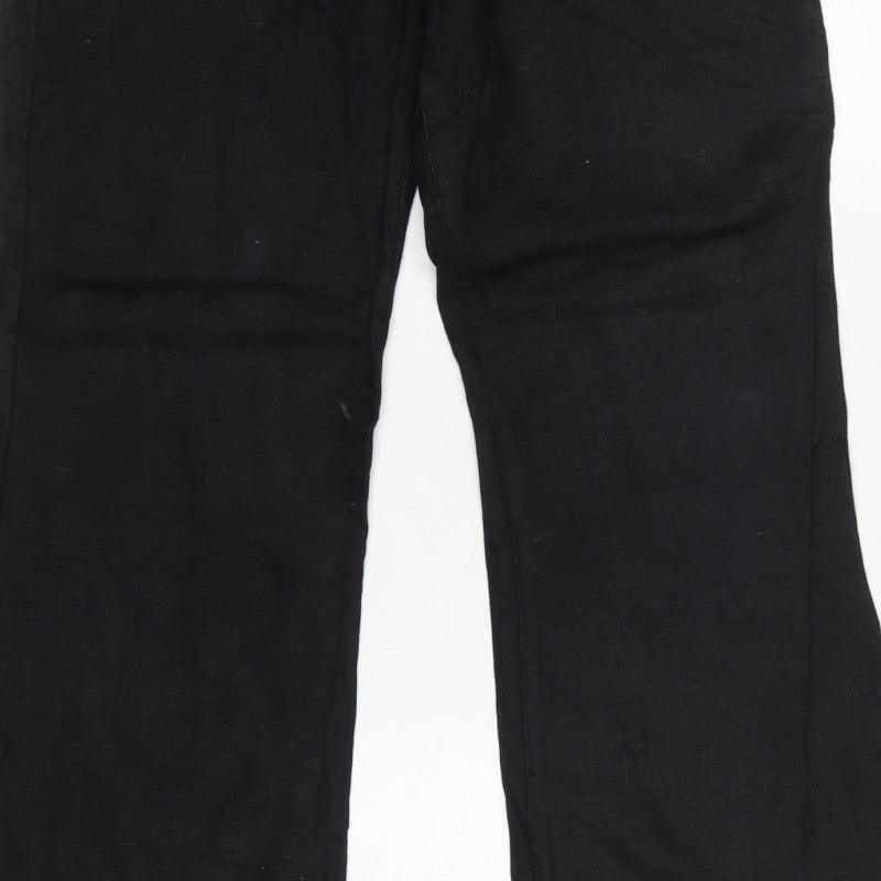 French Connection Women Black Linen Bootcut Trousers Size 12
