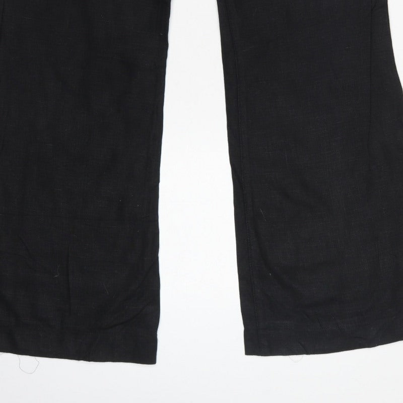French Connection Women Black Linen Bootcut Trousers Size 12