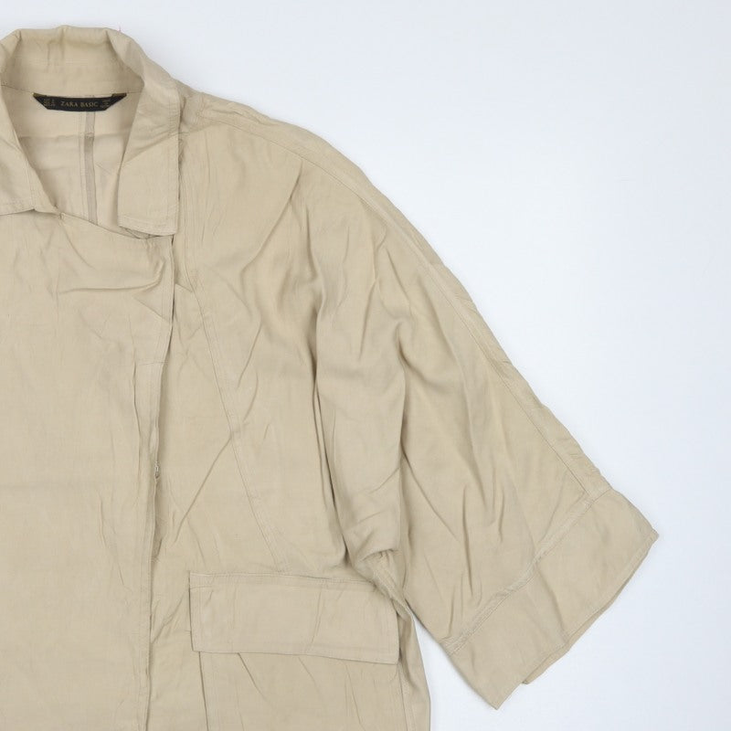 Zara Women Beige S Relaxed Utility Basic Jacket Zip Pockets