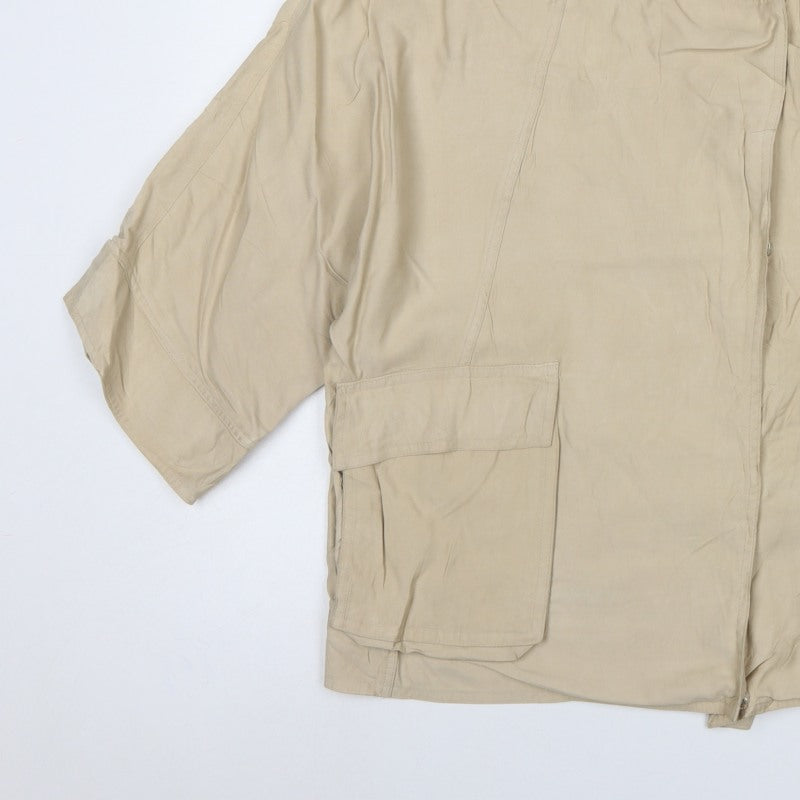 Zara Women Beige S Relaxed Utility Basic Jacket Zip Pockets