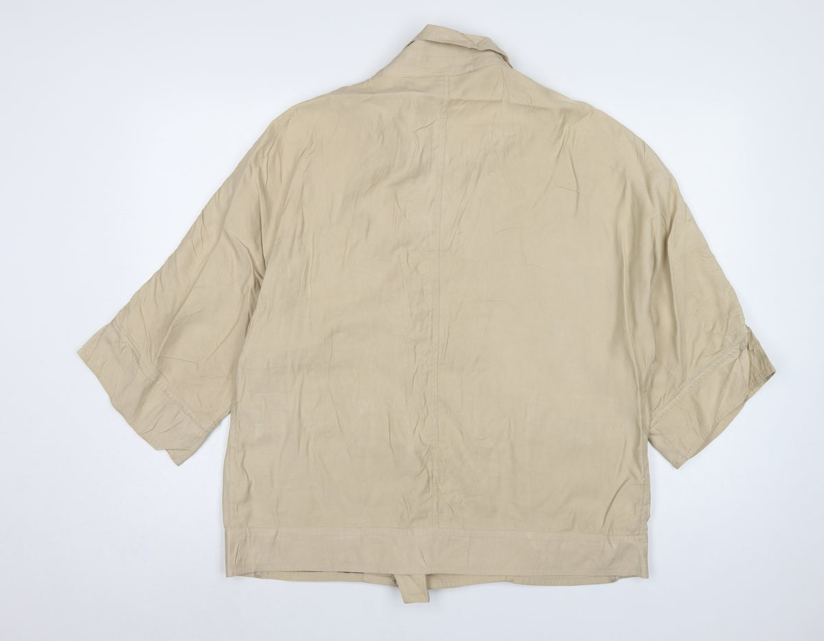 Zara Women Beige S Relaxed Utility Basic Jacket Zip Pockets
