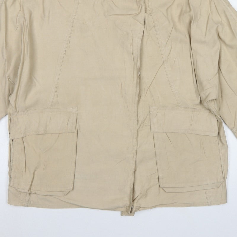 Zara Women Beige S Relaxed Utility Basic Jacket Zip Pockets