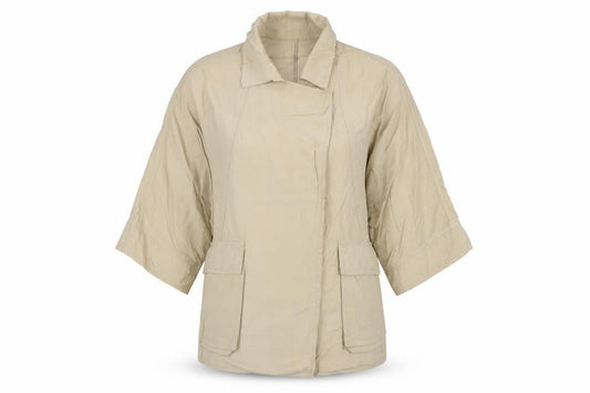 Zara Women Beige S Relaxed Utility Basic Jacket Zip Pockets