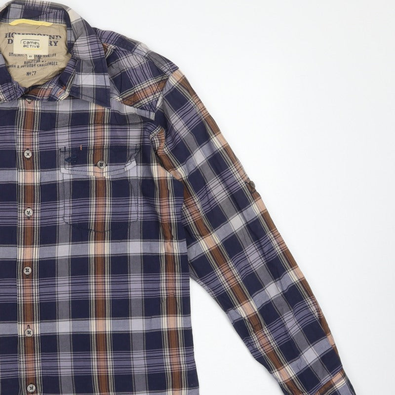 Camel Active Men’s XS Navy Check Long Sleeve Button-Up Outdoor Shirt