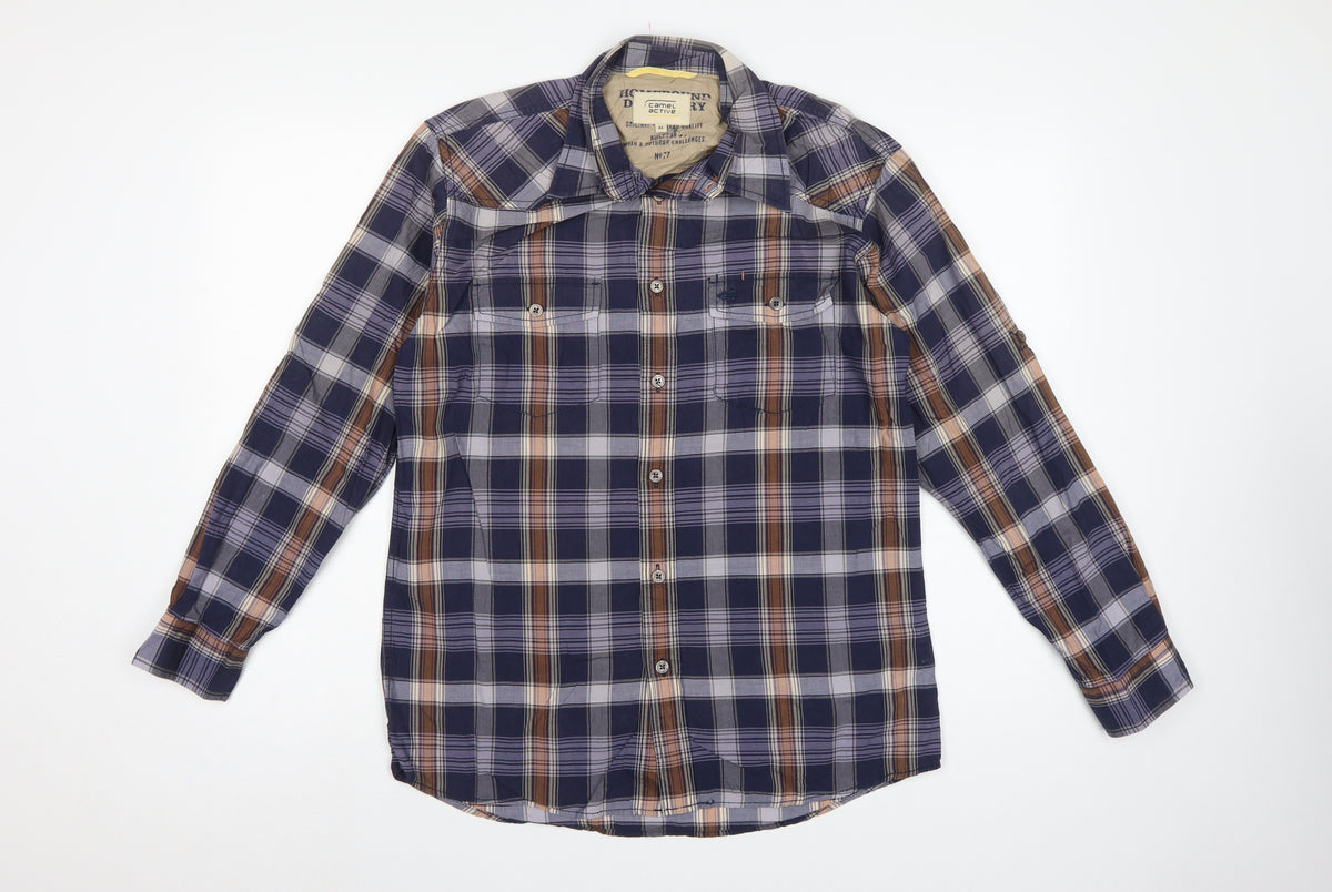 Camel Active Men’s XS Navy Check Long Sleeve Button-Up Outdoor Shirt