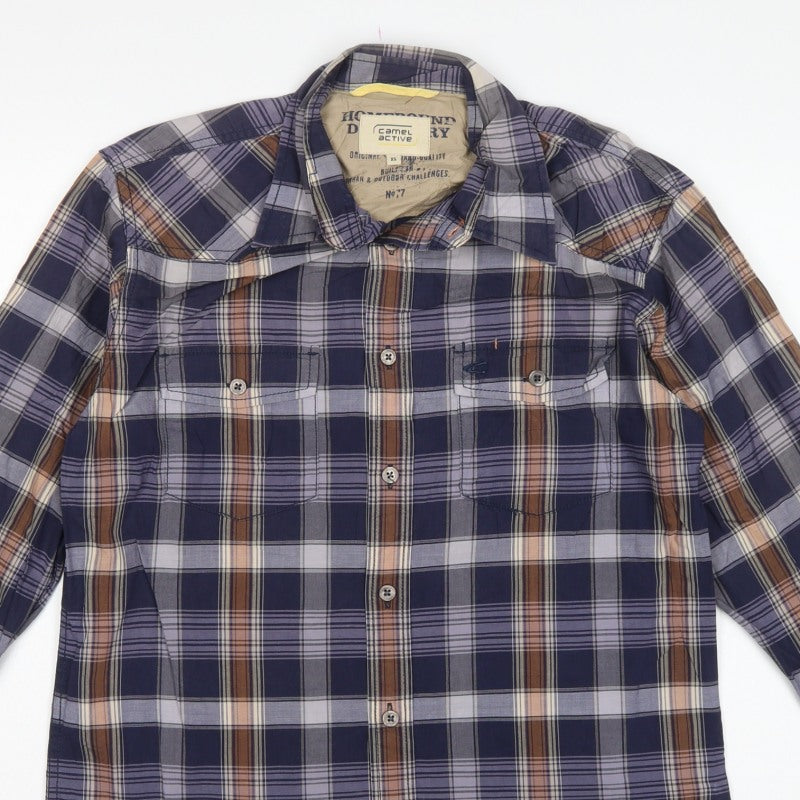Camel Active Men’s XS Navy Check Long Sleeve Button-Up Outdoor Shirt