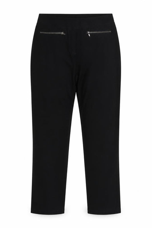 Cotton Traders Women Black UK 14 Straight Stretch Zip Pocket Trousers