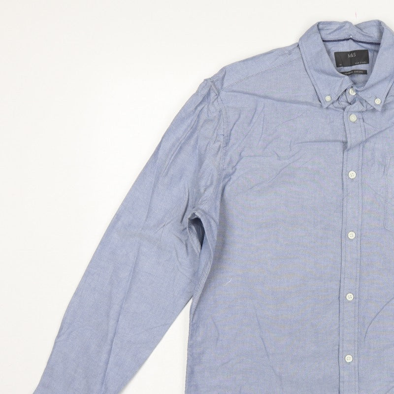 Marks and Spencer Men Blue M Oxford Cotton Button-Down Long Sleeve Shirt