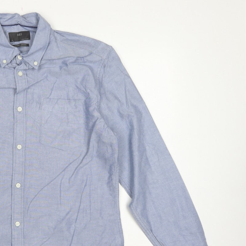 Marks and Spencer Men Blue M Oxford Cotton Button-Down Long Sleeve Shirt