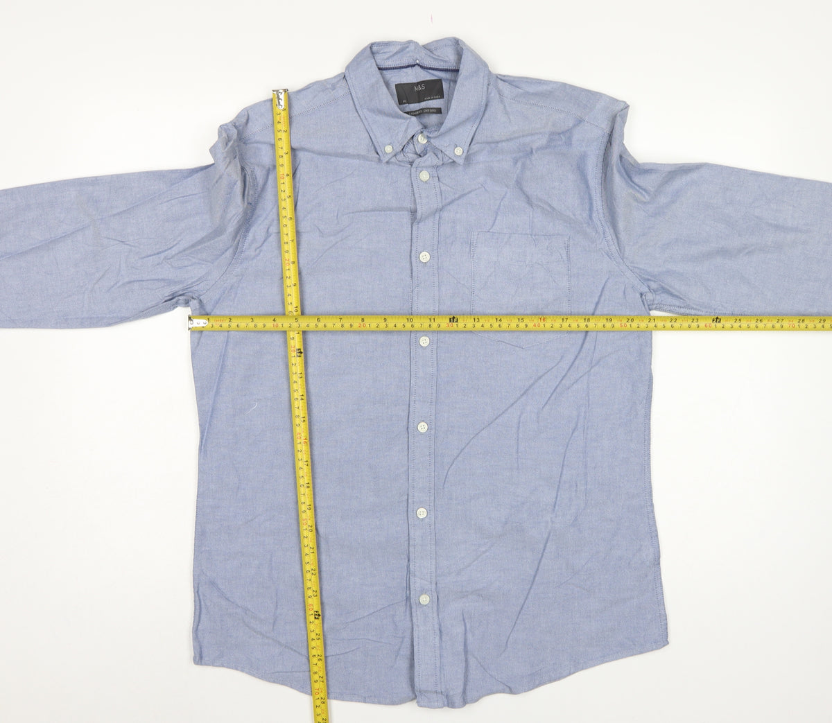 Marks and Spencer Men Blue M Oxford Cotton Button-Down Long Sleeve Shirt