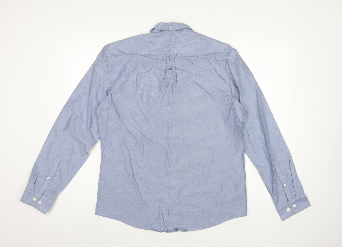 Marks and Spencer Men Blue M Oxford Cotton Button-Down Long Sleeve Shirt
