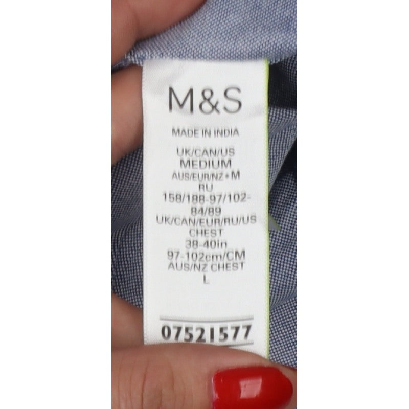 Marks and Spencer Men Blue M Oxford Cotton Button-Down Long Sleeve Shirt
