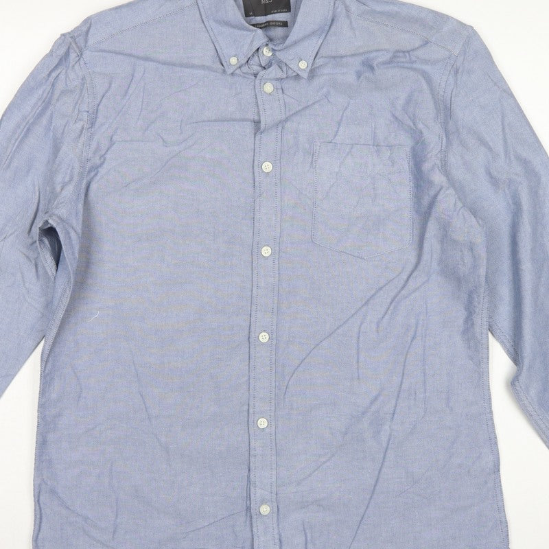 Marks and Spencer Men Blue M Oxford Cotton Button-Down Long Sleeve Shirt