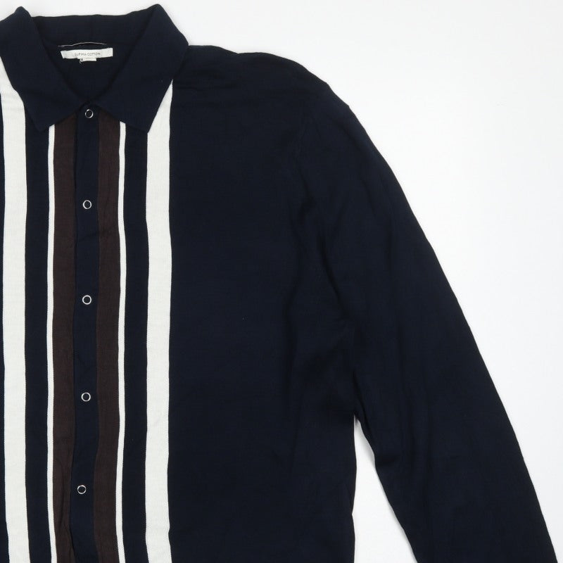 Autograph Men’s Blue 2XL Supima Cotton Striped Collared Cardigan