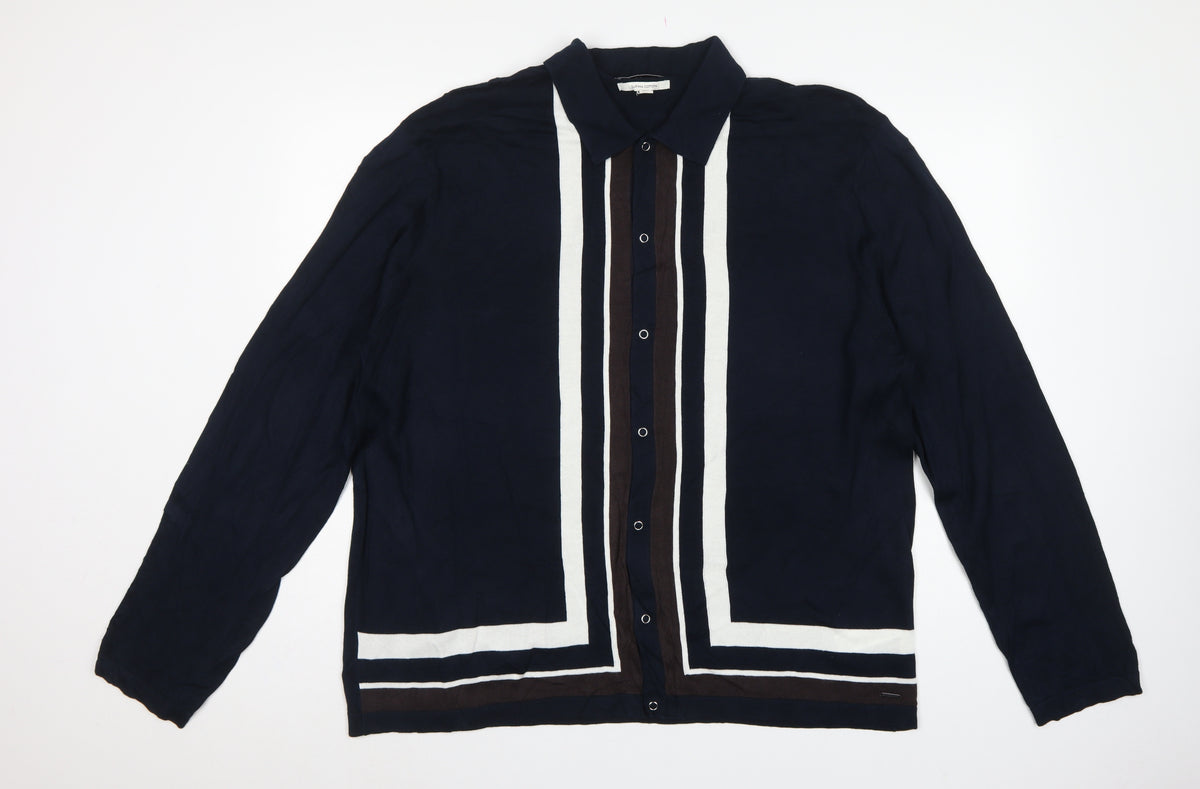 Autograph Men’s Blue 2XL Supima Cotton Striped Collared Cardigan