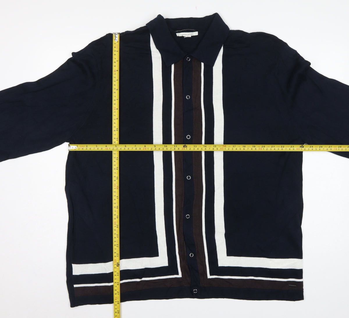 Autograph Men’s Blue 2XL Supima Cotton Striped Collared Cardigan