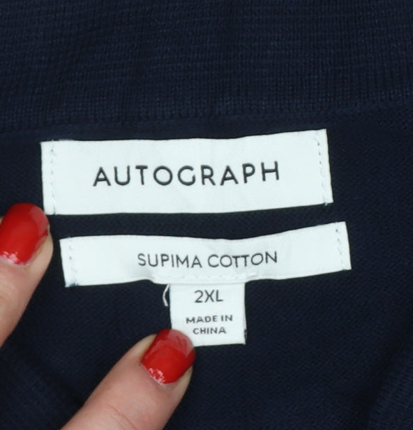 Autograph Men’s Blue 2XL Supima Cotton Striped Collared Cardigan